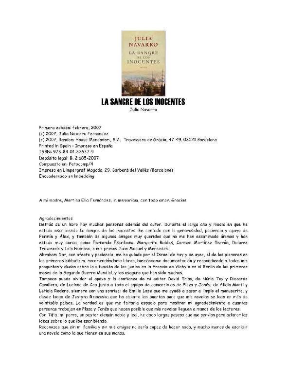 Portada de La Sangre de Los Inocentes